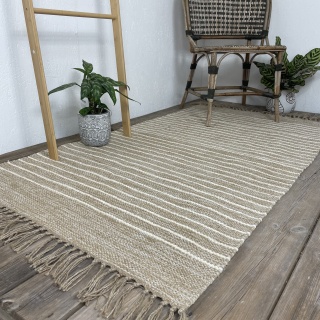 Cotton Jute Brown Tone Rugs Neutral Stripe 5 Sizes Fair Trade